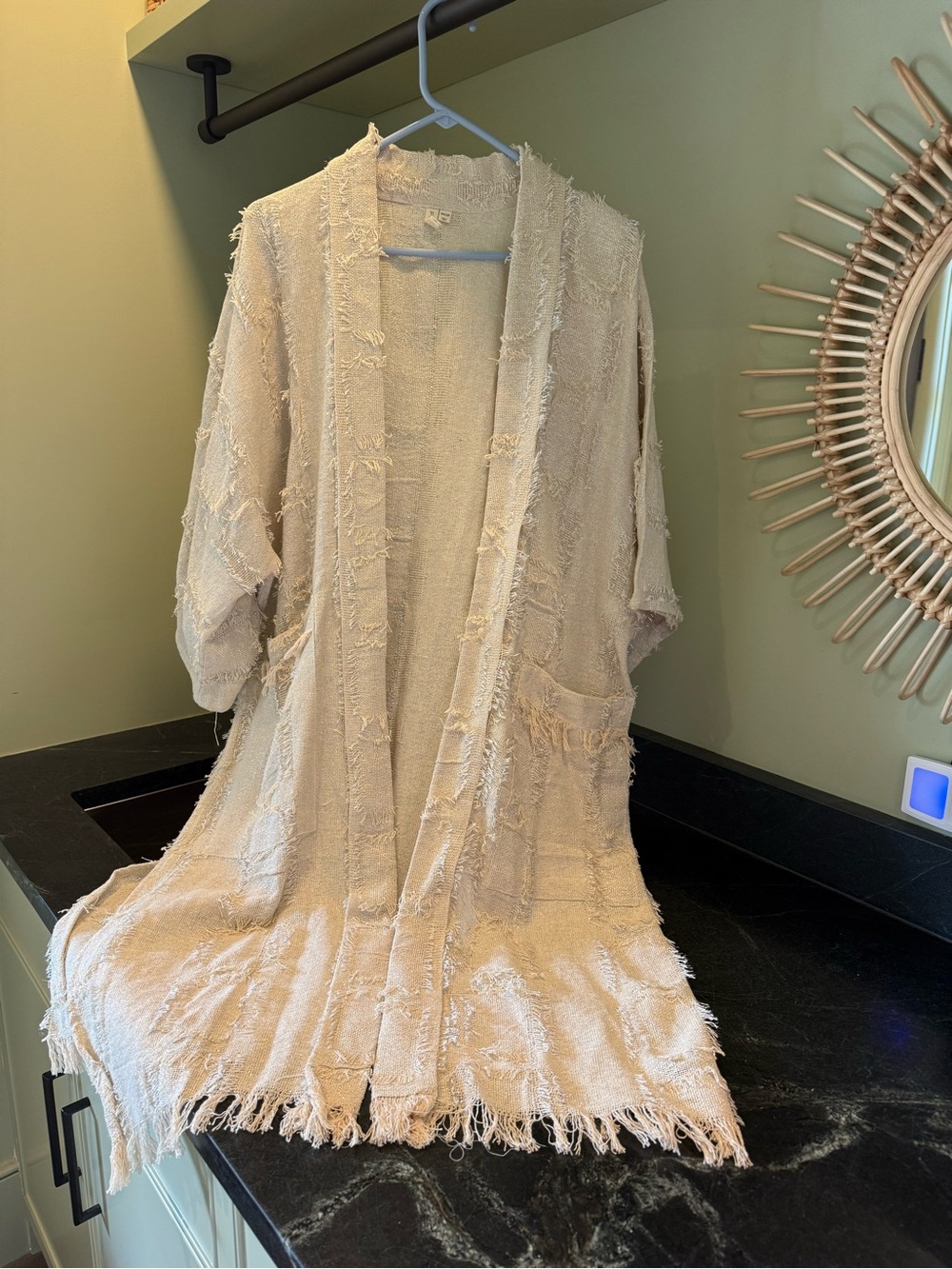 Anthropologie Cream Fringe Open-Front Knit Duster - Picture 2 of 2